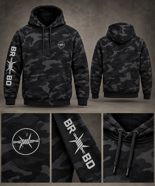 BRBD Camo Hoodie — Left Chest Logo + Right Arm Print