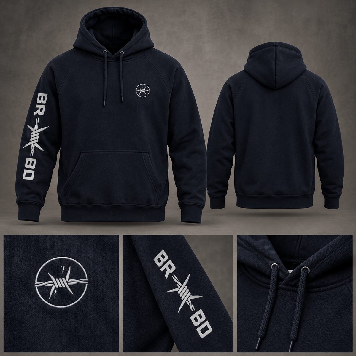 BRBD Classic Hoodie — Dark Colours with White Prints